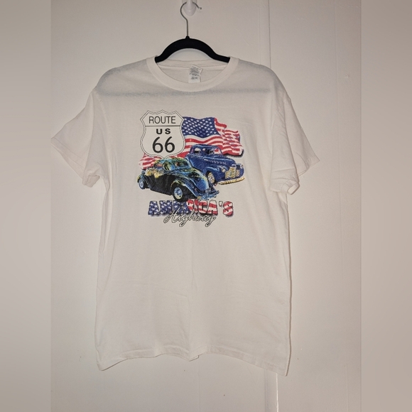 Vintage White Graphic T-Shirt with Route 66 Design - Picture 1 of 4